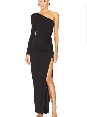 REVOLVE Black One-Shoulder Draped Maxi Dress